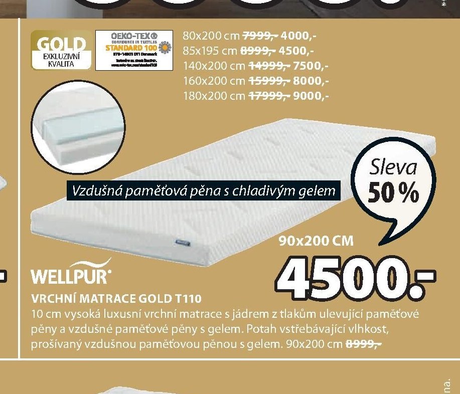 WELLPUR VRCHNÍ MATRACE GOLD T110