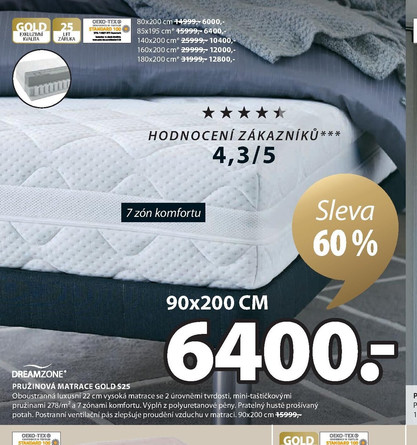 DREAMZONE PRUŽINOVÁ MATRACE GOLD S25