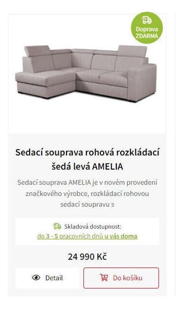 Sedací souprava rohová rozkládací šedá levá AMELIA