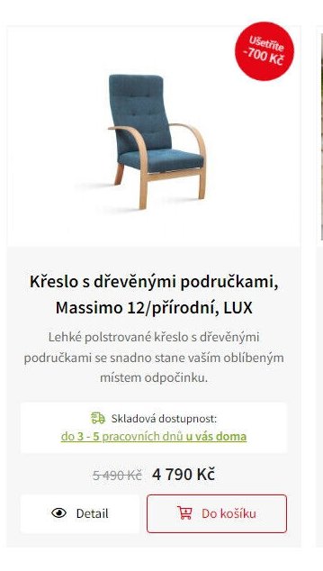 Křeslo s dřevěnými područkami, Massimo 12/přírodní, LUX