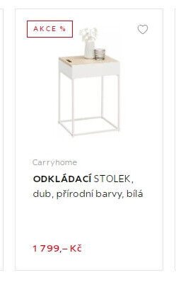 Carryhome ODKLÁDACÍ STOLEK, dub, přírodní barvy, bílá