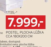 Postel, plocha lůžka cca 180x200 cm