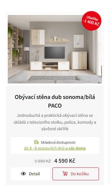 Obývací stěna dub sonoma/bílá PACO