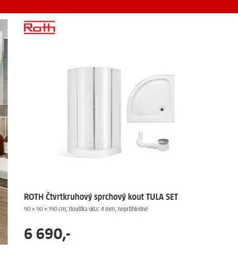 ROTH Čtvrtkruhový sprchový kout TULA SET