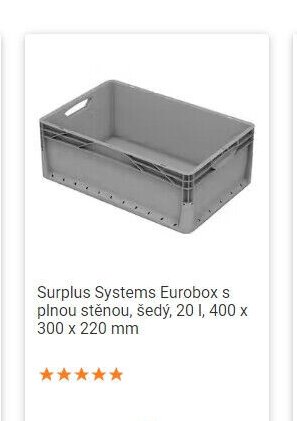 Surplus Systems Eurobox s plnou stěnou, šedý, 20 l, 400 x 300 x 220 mm
