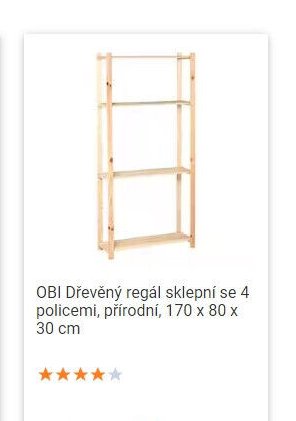 OBI Dřevěný regál sklepní se 4 policemi, přírodní, 170 x 80 x 30 cm