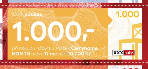 XXXL poukaz 1.000,- při nákupu nábytku značek Carryhome, HOM'IN nebo Ti'me nad 10.000 Kč