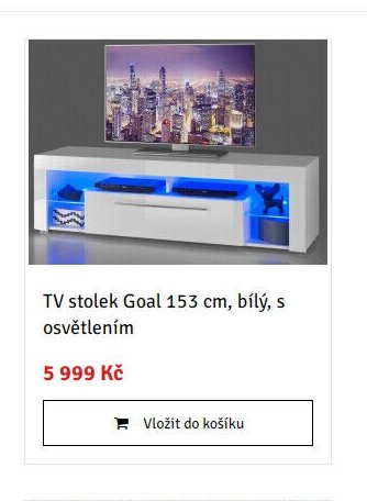 TV stolek Goal 153 cm, bílý, s osvětlením