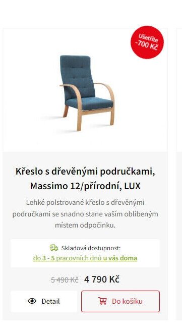 Křeslo s dřevěnými područkami, Massimo 12/přírodní, LUX