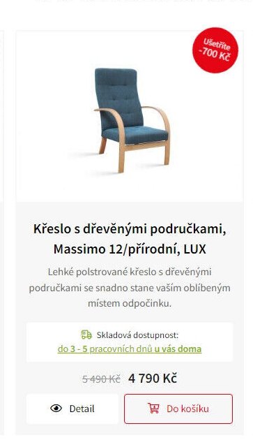 Křeslo s dřevěnými područkami, Massimo 12/přírodní, LUX
