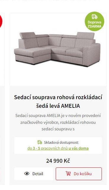 Sedací souprava rohová rozkládací šedá levá AMELIA