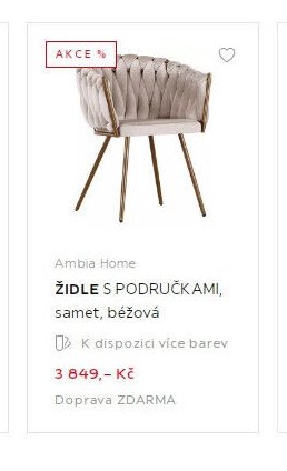 Ambia Home ŽIDLE S PODRUČKAMI, samet, béžová