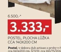 Postel, plocha lůžka cca 140x200 cm