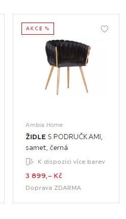 Ambia Home ŽIDLE S PODRUČKAMI, samet, černá