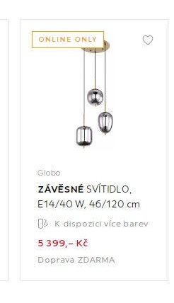 Globo ZÁVĚSNÉ SVÍTIDLO, E14/40 W, 46/120 cm