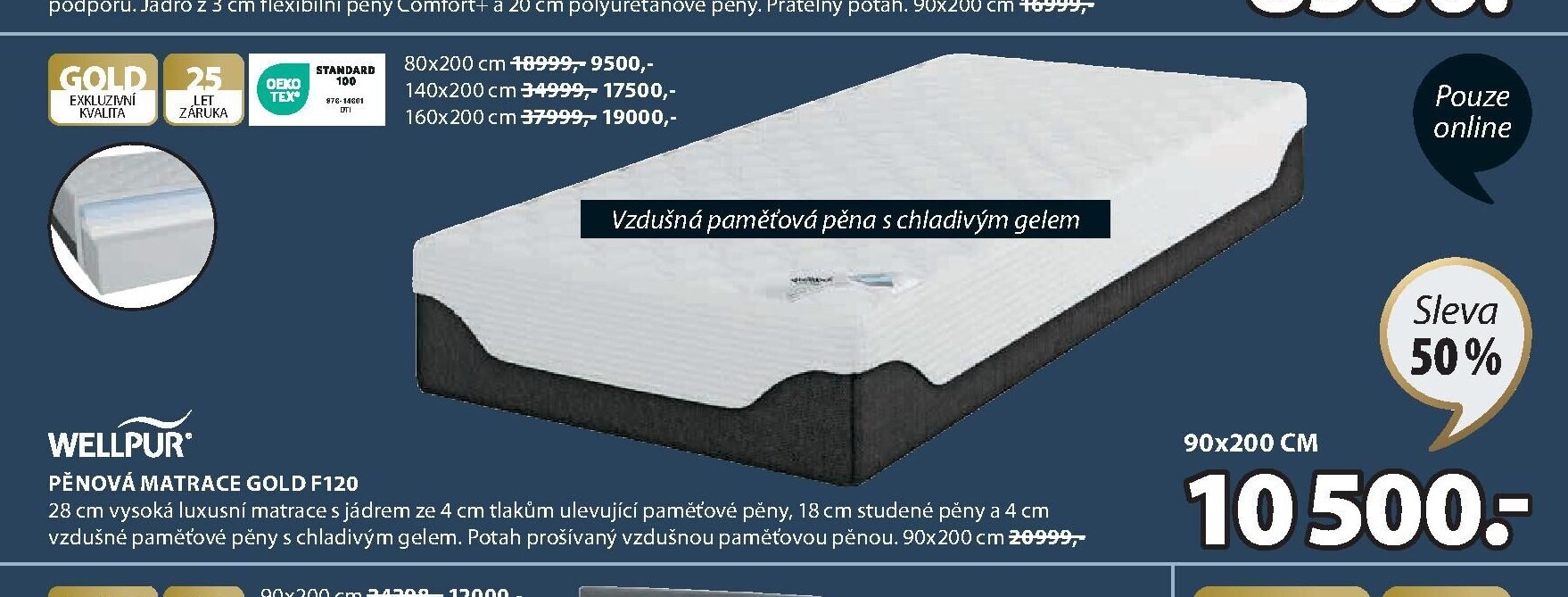 WELLPUR PĚNOVÁ MATRACE GOLD F120