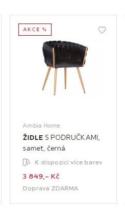 Ambia Home ŽIDLE S PODRUČKAMI, samet, černá