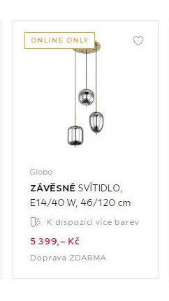 Globo ZÁVĚSNÉ SVÍTIDLO, E14/40 W, 46/120 cm