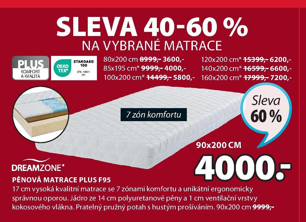 DREAMZONE PĚNOVÁ MATRACE PLUS F95
