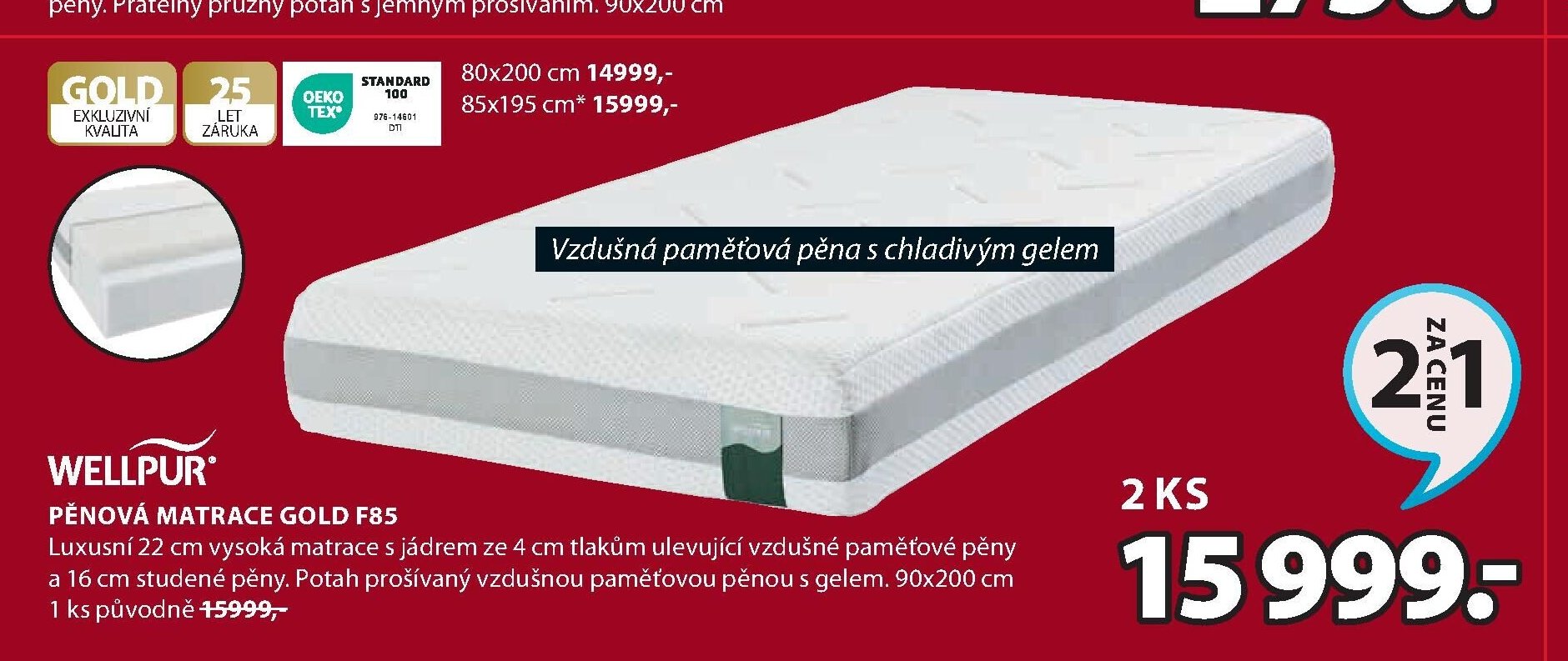 PĚNOVÁ MATRACE GOLD F85