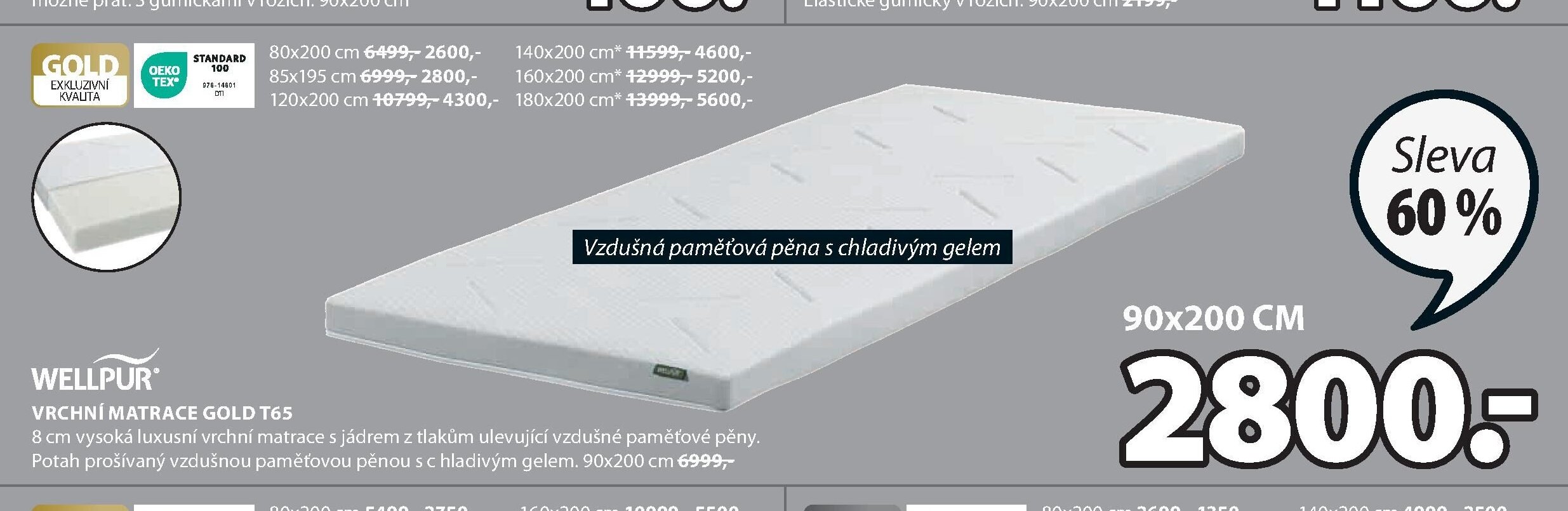 VRCHNÍ MATRACE GOLD T65