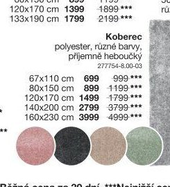 Koberec, polyester, různé barvy