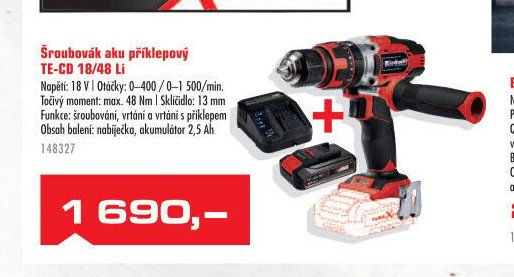 Šroubovák aku příklepový TE-CD 18/48 Li
