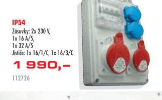 IP54 Zásuvky: 2x 230 V, 1x 16 A/5, 1x 32 A/5