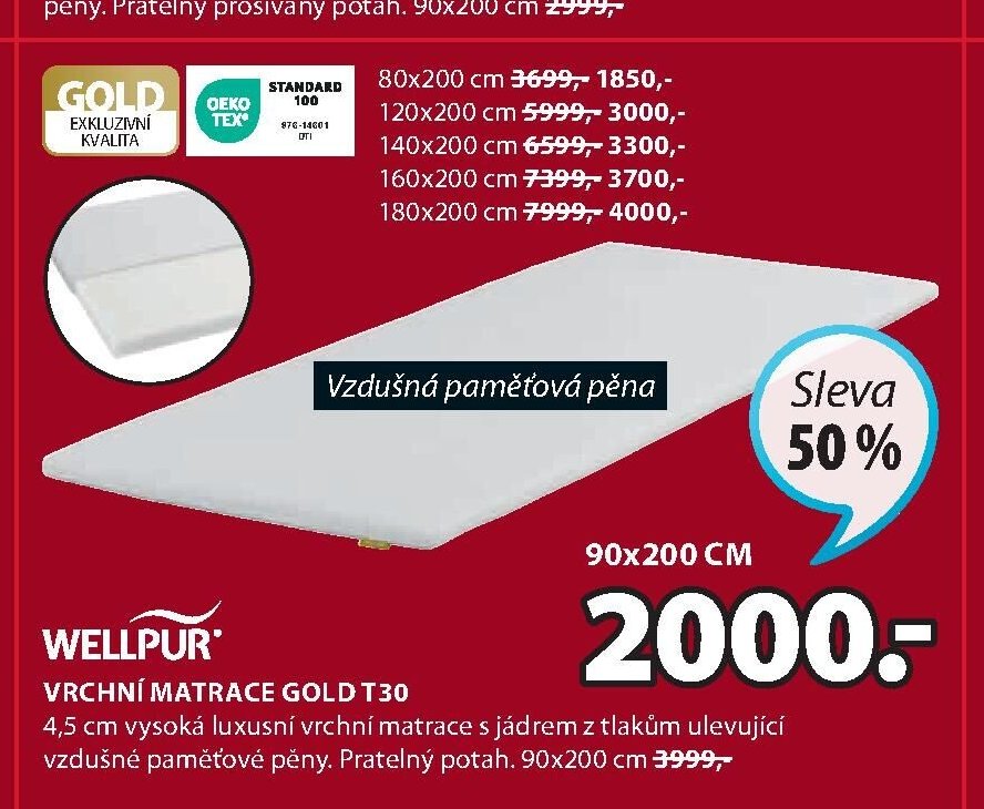 VRCHNÍ MATRACE GOLD T30