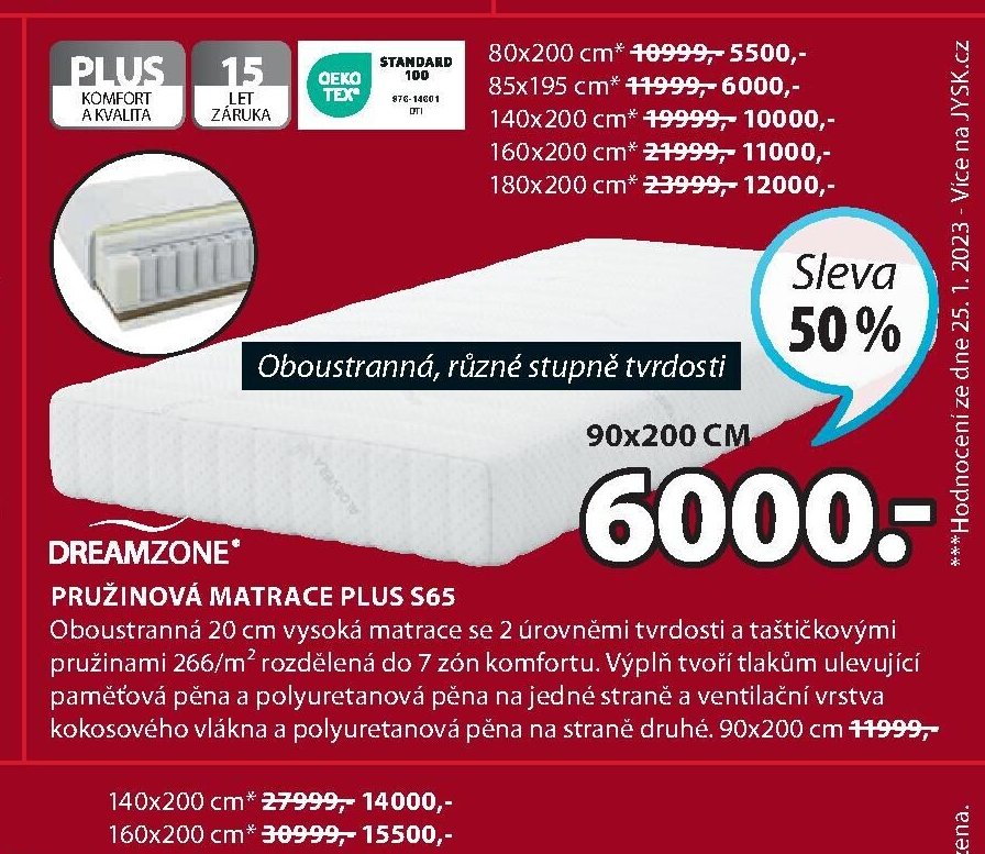 DREAMZONE PRUŽINOVÁ MATRACE PLUS S65