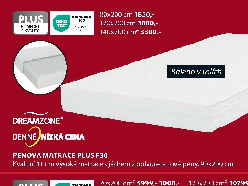 DREAMZONE PĚNOVÁ MATRACE PLUS F30