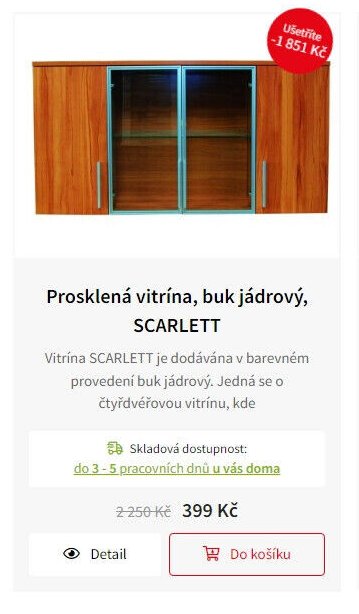 Prosklená vitrína, buk jádrový, SCARLETT