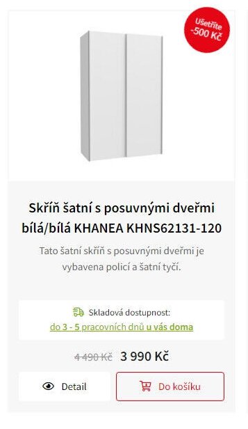 Skříň šatní s posuvnými dveřmi bílá/bílá KHANEA KHNS6131-120