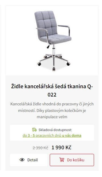 Židle kancelářská šedá tkanina Q-022