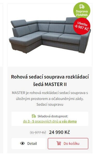Rohová sedací souprava rozkládací šedá MASTER II