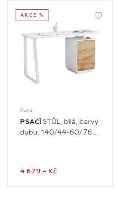 Xora PSACÍ STŮL, bílá, barvy dubu, 140/44-60/76...