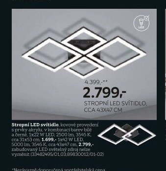 STROPNÍ LED SVÍTIDLO, CCA 43X47 CM