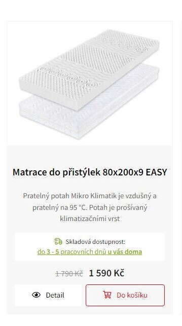 Matrace do přistýlek 80x200x9 EASY