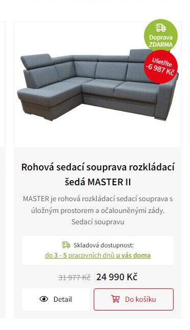 Rohová sedací souprava rozkládací šedá MASTER II