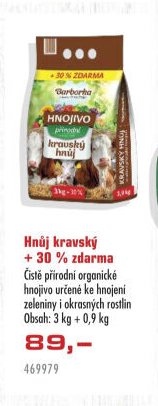 Hnůj kravský + 30 % zdarma