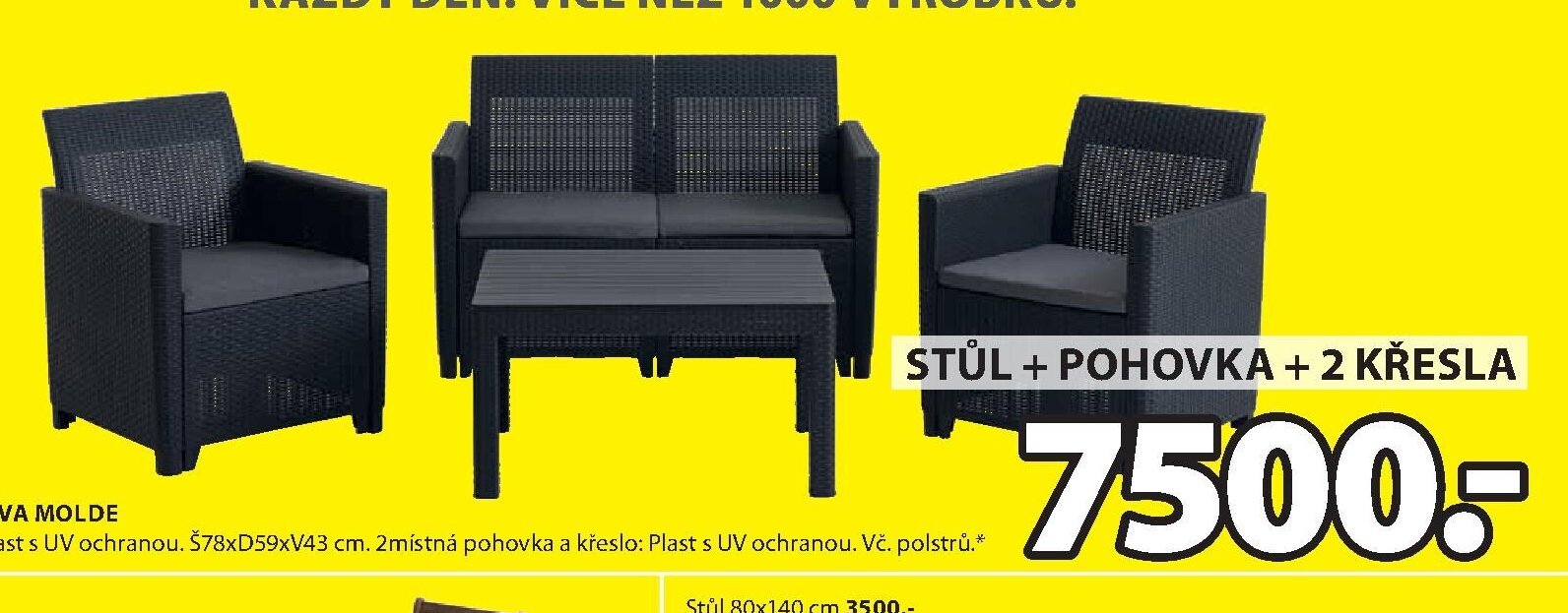 ZAHRADNÍ SESTAVA MOLDE (stůl, pohovka, 2 křesla)