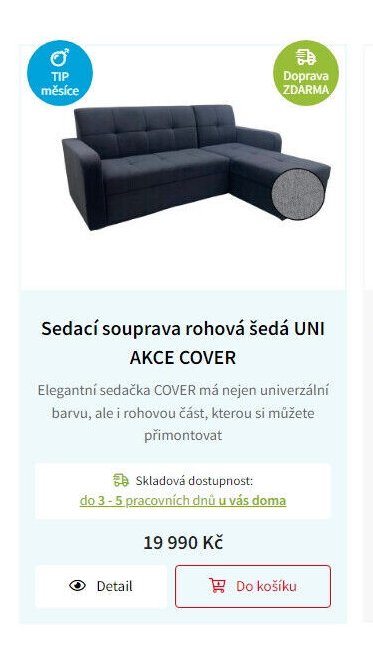 Sedací souprava rohová šedá UNI AKCE COVER
