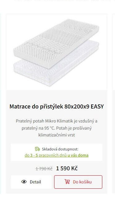 Matrace do přistýlek 80x200x9 EASY