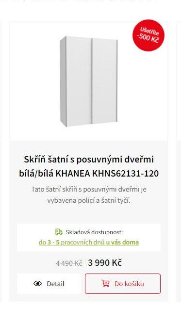 Skříň šatní s posuvnými dveřmi bílá/bílá KHANEA KHNS62131-120