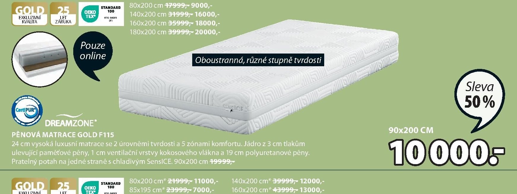 DREAMZONE PĚNOVÁ MATRACE GOLD F115