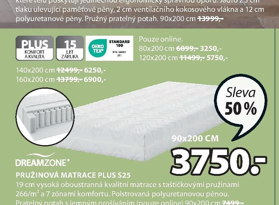 DREAMZONE PRUŽINOVÁ MATRACE PLUS S25