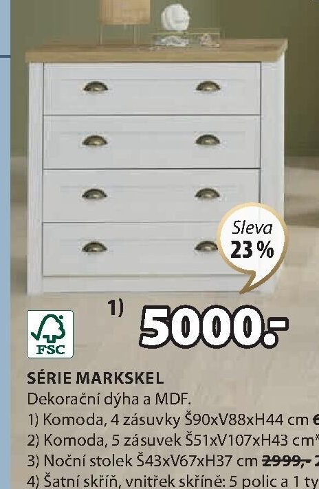 1) Komoda, 4 zásuvky