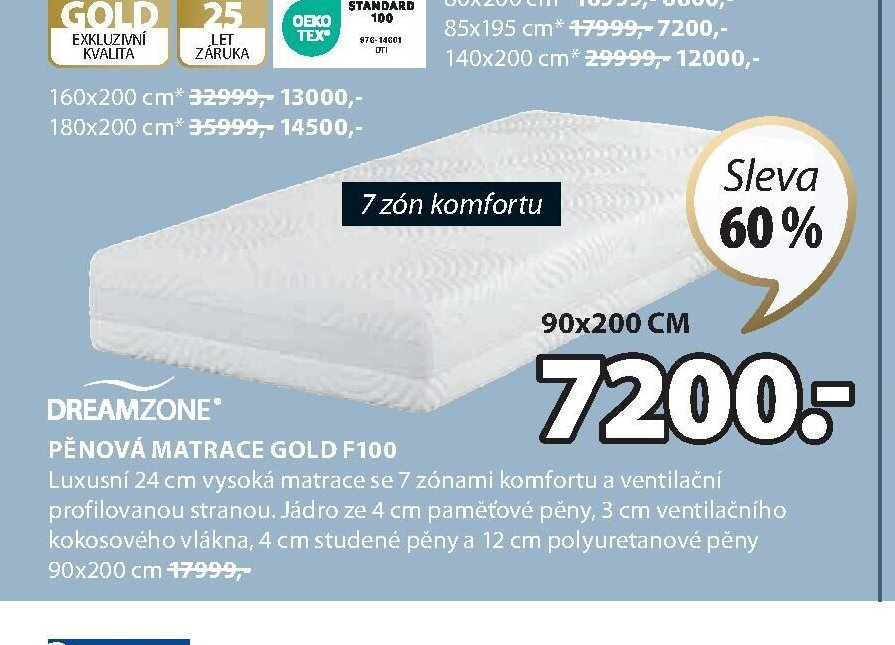 PĚNOVÁ MATRACE GOLD F100
