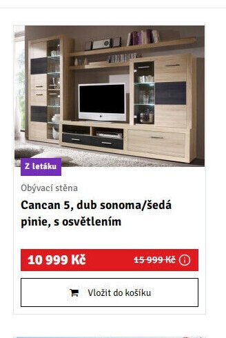 Obývací stěna Cancan 5, dub sonoma/šedá pinie, s osvětlením