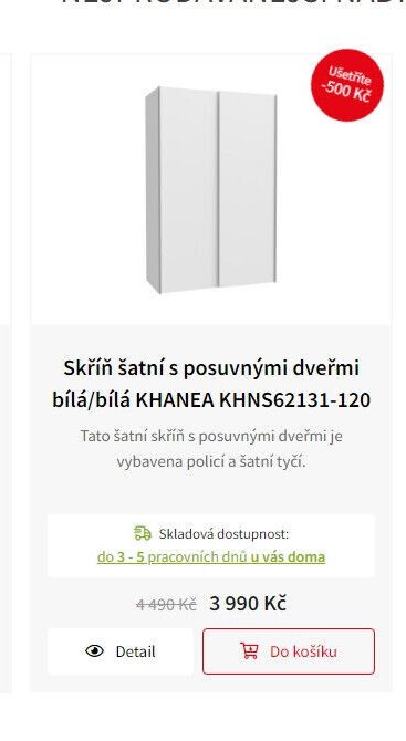 Skříň šatní s posuvnými dveřmi bílá/bílá KHANEA KHNS62131-120
